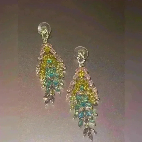 New without tags-Sparkly Multi-Color Dangling Earrings - Blue, Purple & Green - Picture 3 of 4